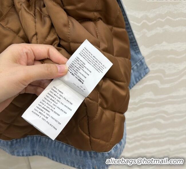 Luxury Cheap Miu Miu Quilted Denim Jacket MM120212 Light Blue 2025