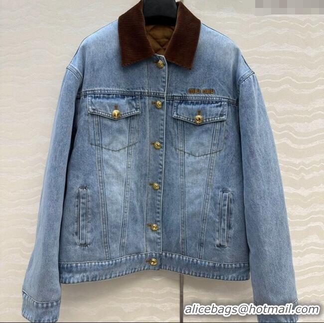 Luxury Cheap Miu Miu Quilted Denim Jacket MM120212 Light Blue 2025