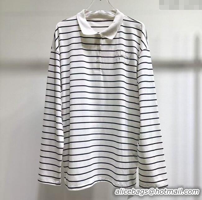 Unique Grade Miu Miu Striped Polo Shirt MM120214 White 2025