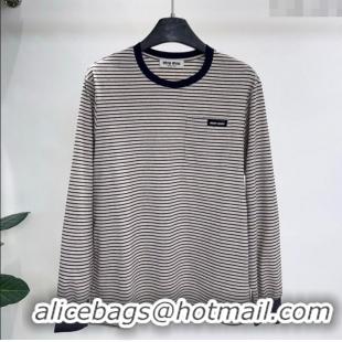 Trendy Design Miu Miu Striped Cotton T-Shirt MM120215 Grey 2025