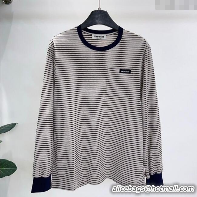 Trendy Design Miu Miu Striped Cotton T-Shirt MM120215 Grey 2025