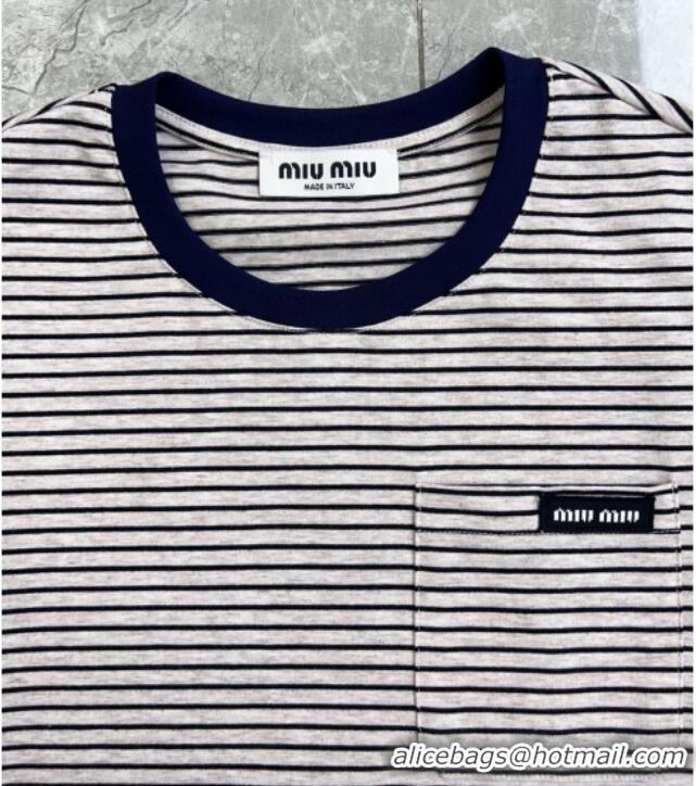 Trendy Design Miu Miu Striped Cotton T-Shirt MM120215 Grey 2025