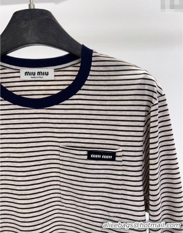 Trendy Design Miu Miu Striped Cotton T-Shirt MM120215 Grey 2025