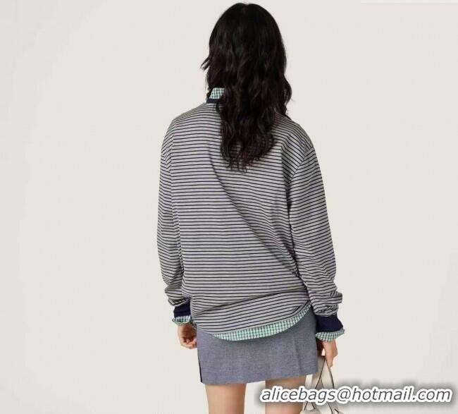Trendy Design Miu Miu Striped Cotton T-Shirt MM120215 Grey 2025