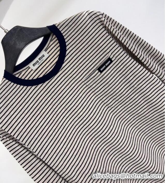 Trendy Design Miu Miu Striped Cotton T-Shirt MM120215 Grey 2025