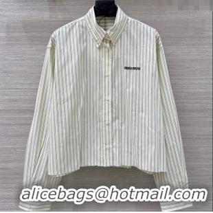 Top Design Miu Miu Striped Cotton Shirt MM120216 Pale Yellow 2025