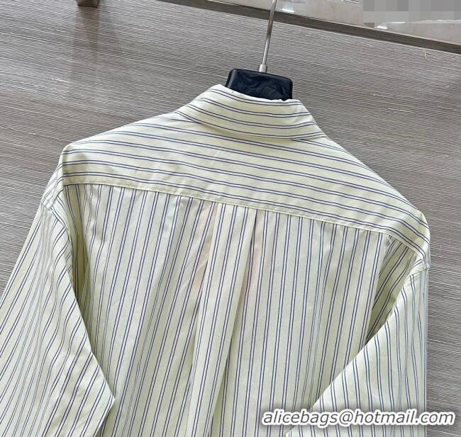 Top Design Miu Miu Striped Cotton Shirt MM120216 Pale Yellow 2025