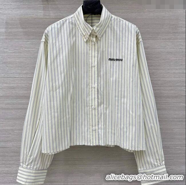 Top Design Miu Miu Striped Cotton Shirt MM120216 Pale Yellow 2025