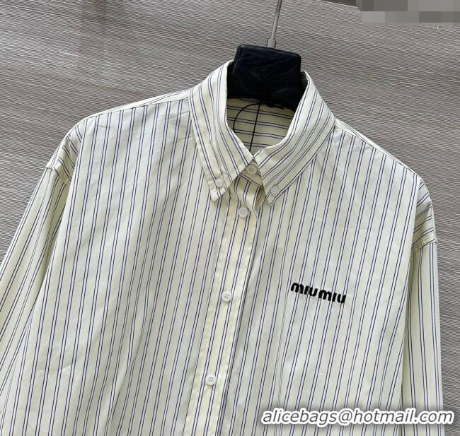 Top Design Miu Miu Striped Cotton Shirt MM120216 Pale Yellow 2025