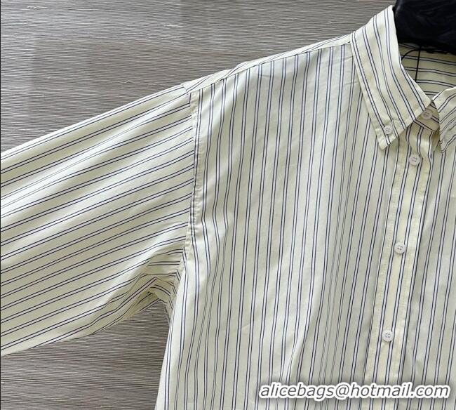 Top Design Miu Miu Striped Cotton Shirt MM120216 Pale Yellow 2025