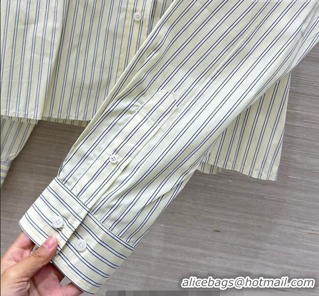 Top Design Miu Miu Striped Cotton Shirt MM120216 Pale Yellow 2025