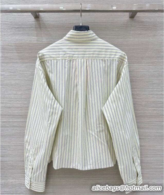 Top Design Miu Miu Striped Cotton Shirt MM120216 Pale Yellow 2025