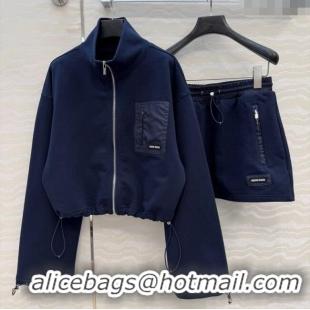 Luxury Cheap Miu Miu Jacket and Skirt Set MM120222 Dark Blue 2025
