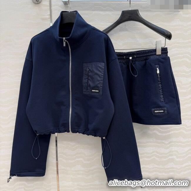 Luxury Cheap Miu Miu Jacket and Skirt Set MM120222 Dark Blue 2025