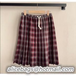 Most Popular Miu Miu Wool Plaid Skirt MM120225 Red 2025