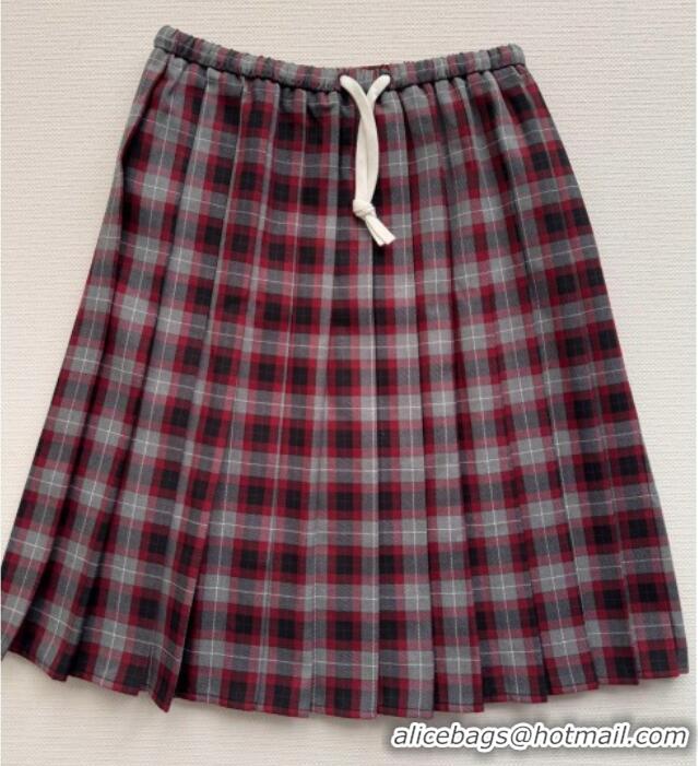 Most Popular Miu Miu Wool Plaid Skirt MM120225 Red 2025