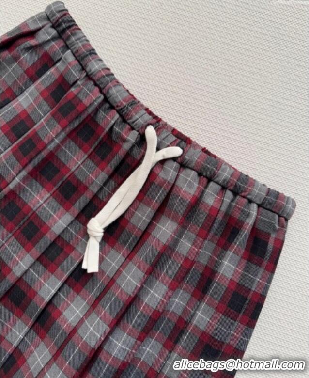 Most Popular Miu Miu Wool Plaid Skirt MM120225 Red 2025