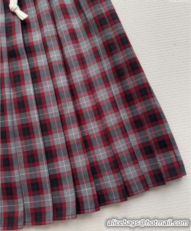 Most Popular Miu Miu Wool Plaid Skirt MM120225 Red 2025