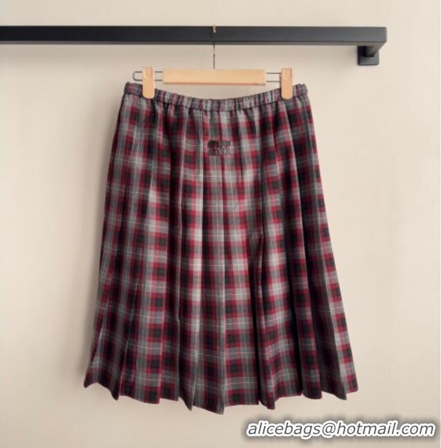 Most Popular Miu Miu Wool Plaid Skirt MM120225 Red 2025