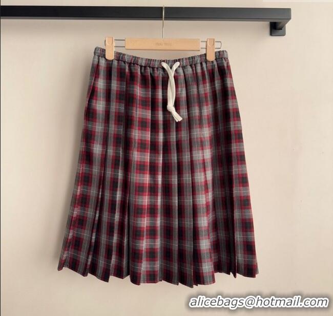 Most Popular Miu Miu Wool Plaid Skirt MM120225 Red 2025