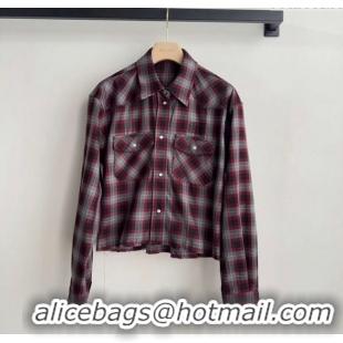 Luxury Cheap Miu Miu Wool Plaid Shirt MM120225 Red 2025