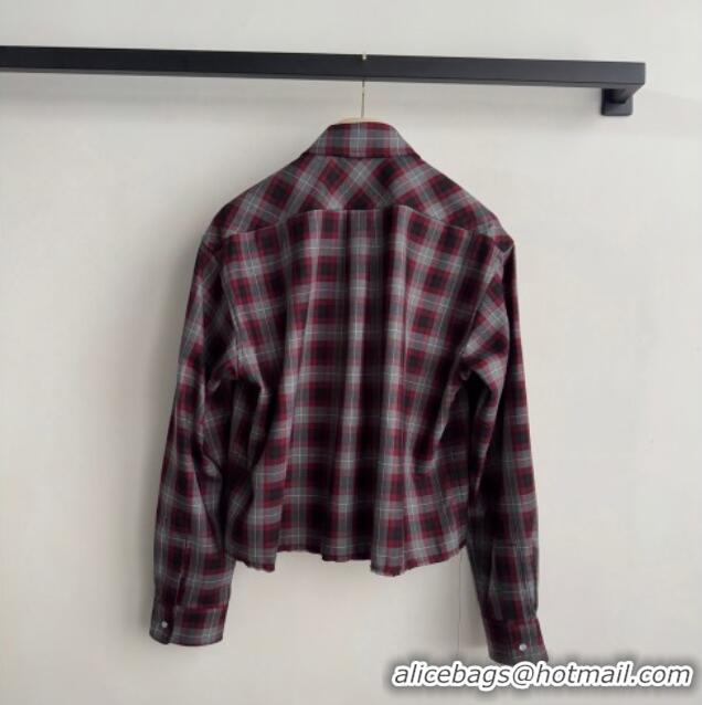 Luxury Cheap Miu Miu Wool Plaid Shirt MM120225 Red 2025