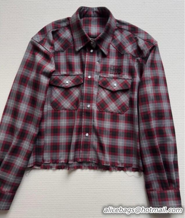 Luxury Cheap Miu Miu Wool Plaid Shirt MM120225 Red 2025
