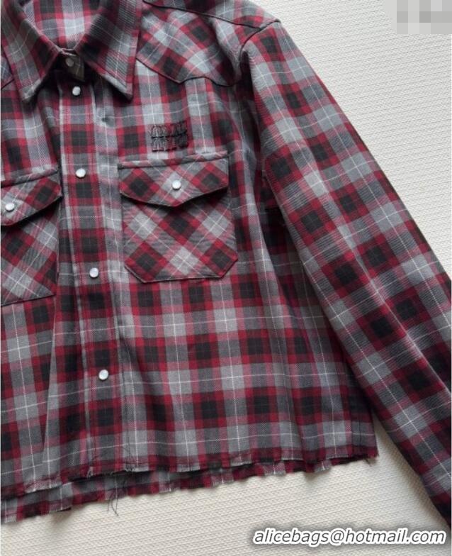 Luxury Cheap Miu Miu Wool Plaid Shirt MM120225 Red 2025