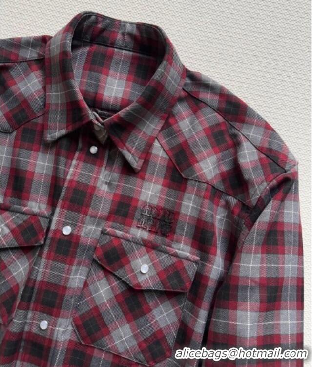 Luxury Cheap Miu Miu Wool Plaid Shirt MM120225 Red 2025