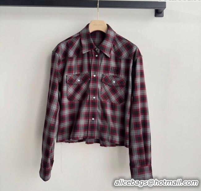 Luxury Cheap Miu Miu Wool Plaid Shirt MM120225 Red 2025