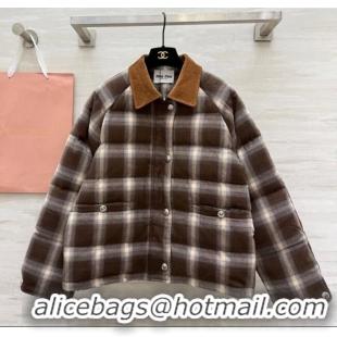 Luxury Cheap Miu Miu Plaid Down Jacket MM120228 Brown 2025