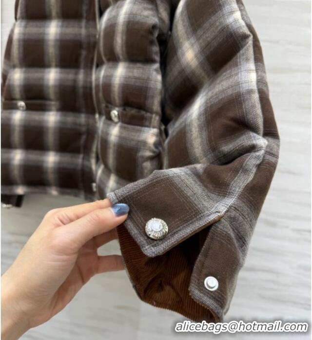 Luxury Cheap Miu Miu Plaid Down Jacket MM120228 Brown 2025