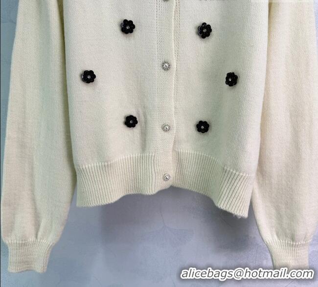 Market Sells Miu Miu Wool Blend Cardigan with Blossom and Pearls MM120231 White 2025