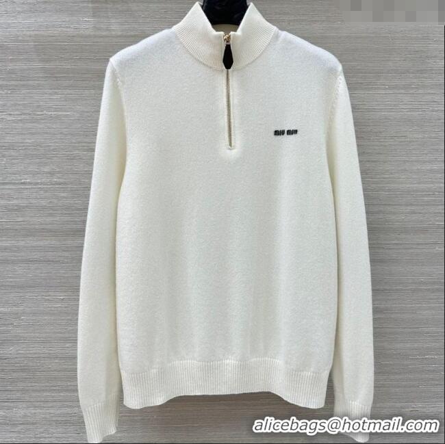 Luxury Discount Miu Miu Cashmere Polo Shirt MM120234 White 2025