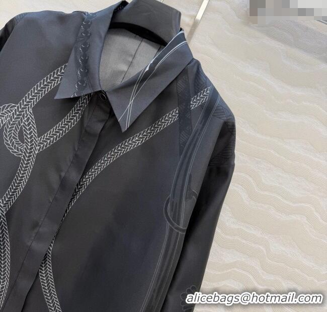 Top Grade Hermes Silk Shirt HS120101 Black 2025