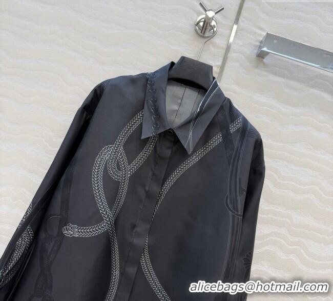 Top Grade Hermes Silk Shirt HS120101 Black 2025