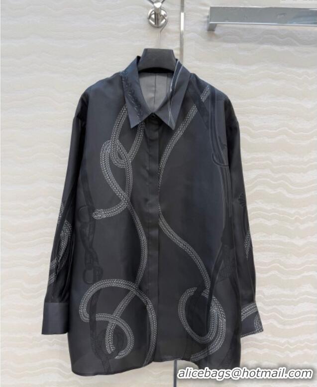 Top Grade Hermes Silk Shirt HS120101 Black 2025