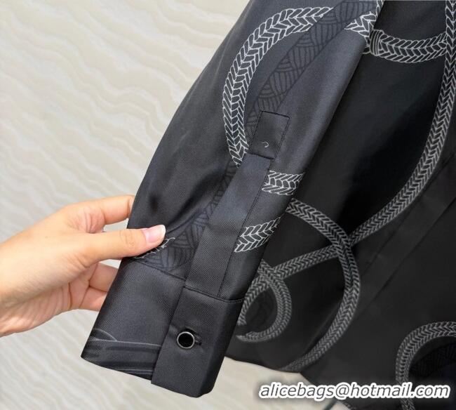 Top Grade Hermes Silk Shirt HS120101 Black 2025