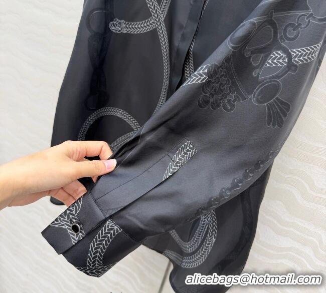 Top Grade Hermes Silk Shirt HS120101 Black 2025