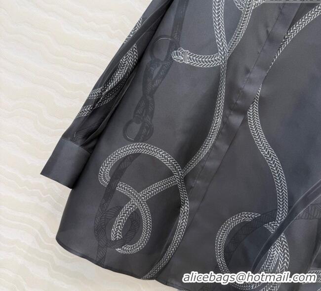 Top Grade Hermes Silk Shirt HS120101 Black 2025