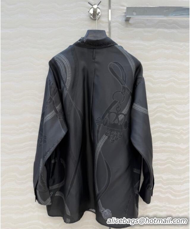 Top Grade Hermes Silk Shirt HS120101 Black 2025