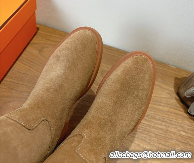 Best Price Hermes High Platform Boots in Suede with Kelly Strap Beige H102301 1023061