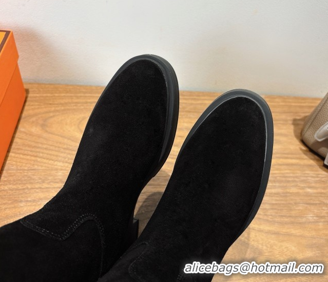 Classic Hot Hermes High Platform Boots in Suede with Kelly Strap Black 2025 H102301 1023062