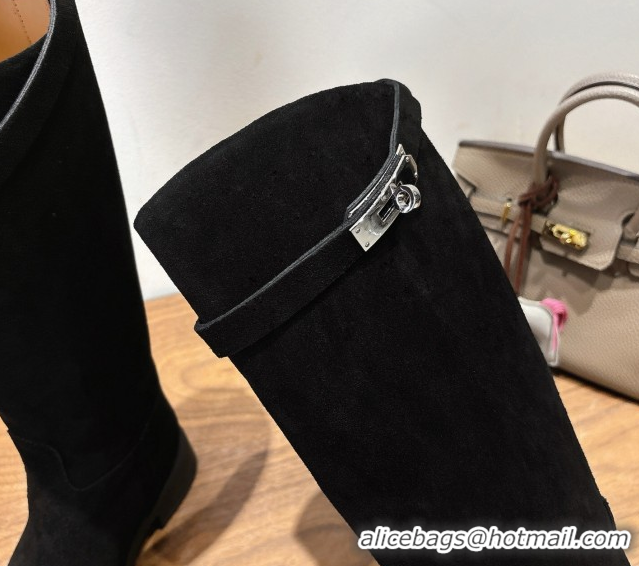 Classic Hot Hermes High Platform Boots in Suede with Kelly Strap Black 2025 H102301 1023062