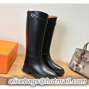 Grade Quality Hermes High Platform Boots in Calfskin Leather with Kelly Strap Black 2025 H102301 1023065
