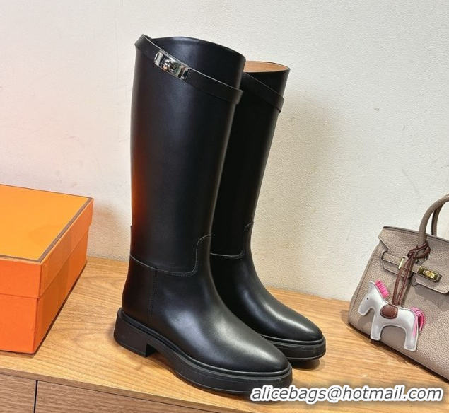 Grade Quality Hermes High Platform Boots in Calfskin Leather with Kelly Strap Black 2025 H102301 1023065