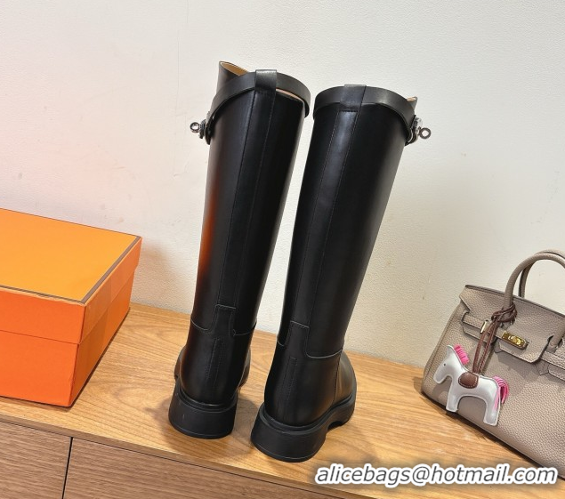 Grade Quality Hermes High Platform Boots in Calfskin Leather with Kelly Strap Black 2025 H102301 1023065