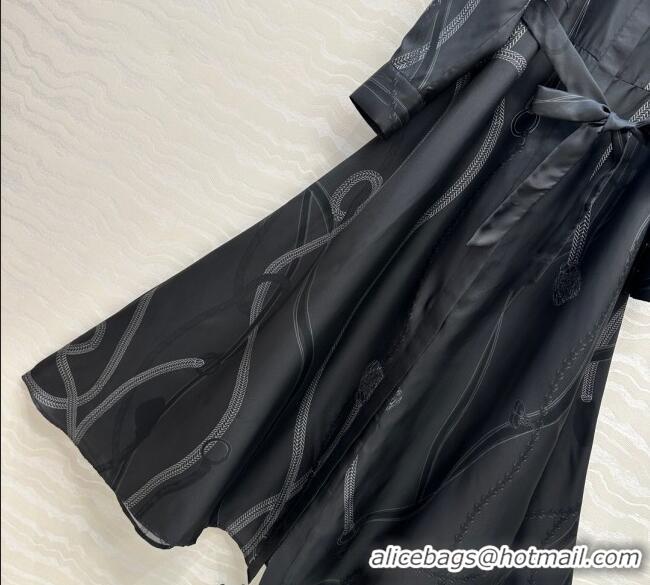 Buy Inexpensive Hermes Silk Shirt Dress HS120102 Black 2025