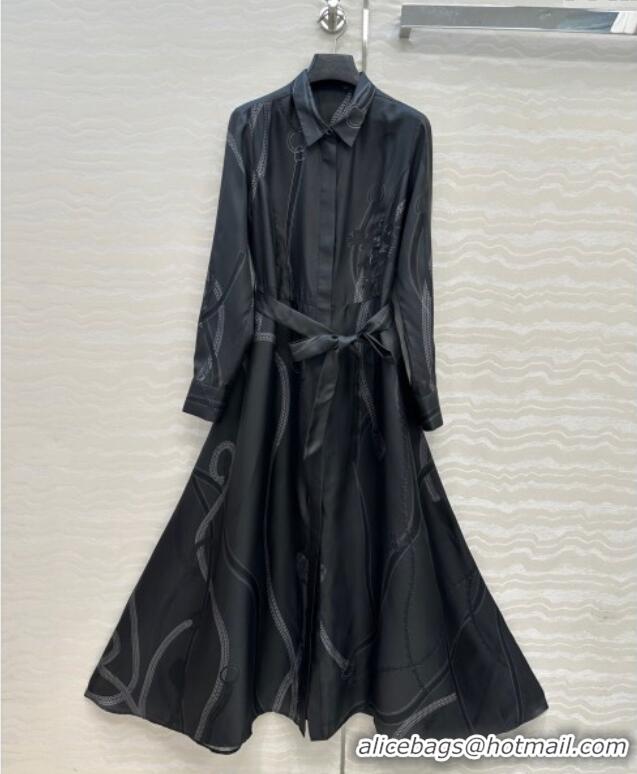 Buy Inexpensive Hermes Silk Shirt Dress HS120102 Black 2025
