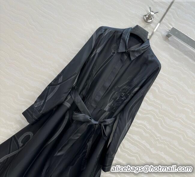 Buy Inexpensive Hermes Silk Shirt Dress HS120102 Black 2025